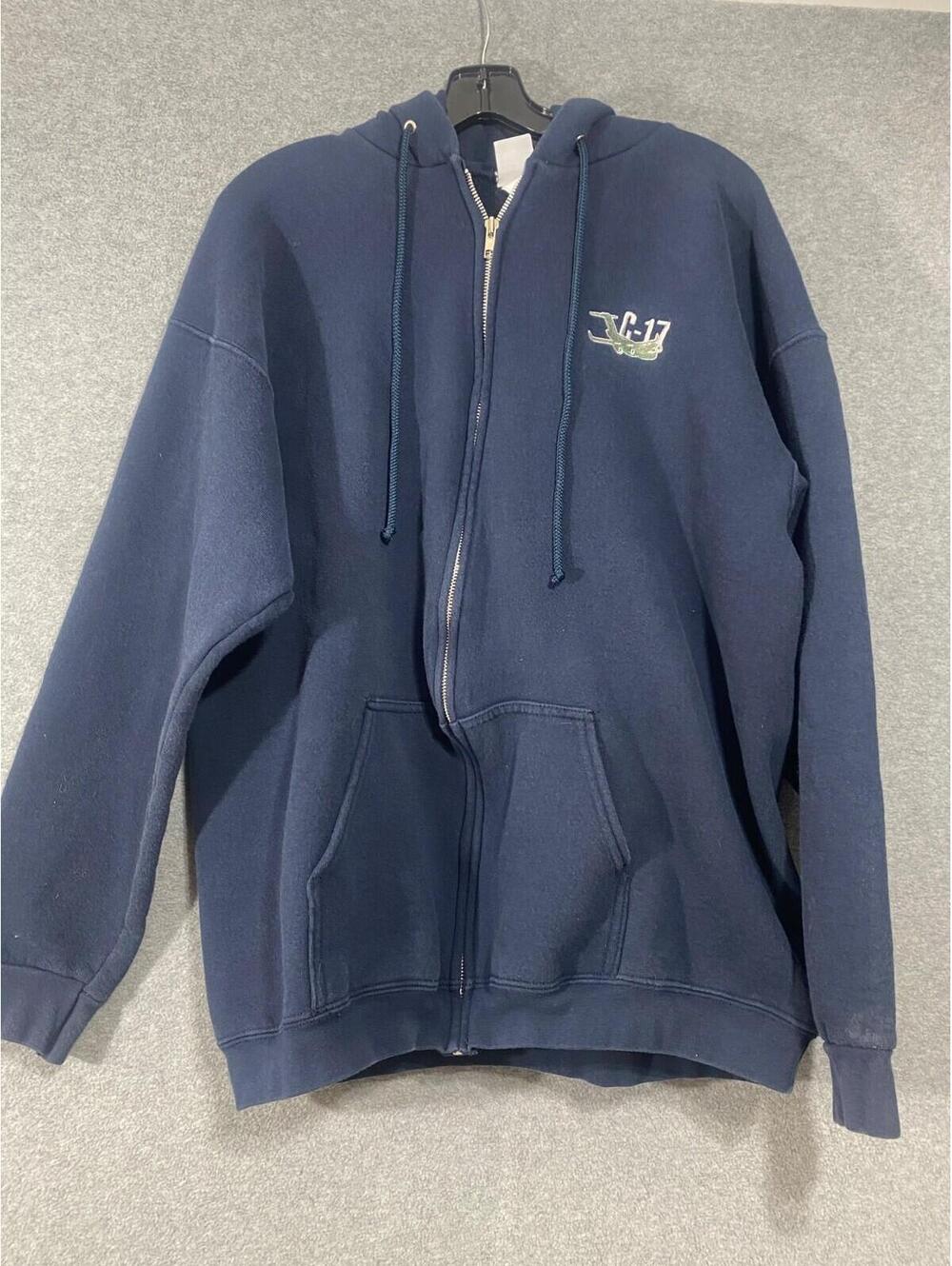 Boeing C-17 Blue Full Zip Men's Hooded Sweatshirt Navy Size XL